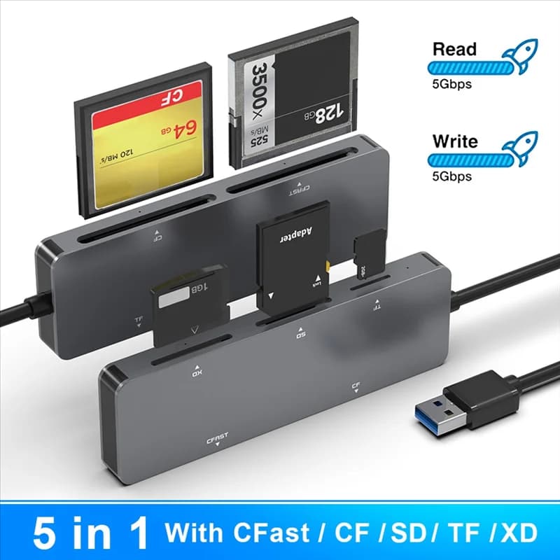 Adattatore OTG per lettore di schede multimediale 5 in 1 supporta il lettore di schede SD/TF/MS/CF/XD per computer PC portatile 1 PZ