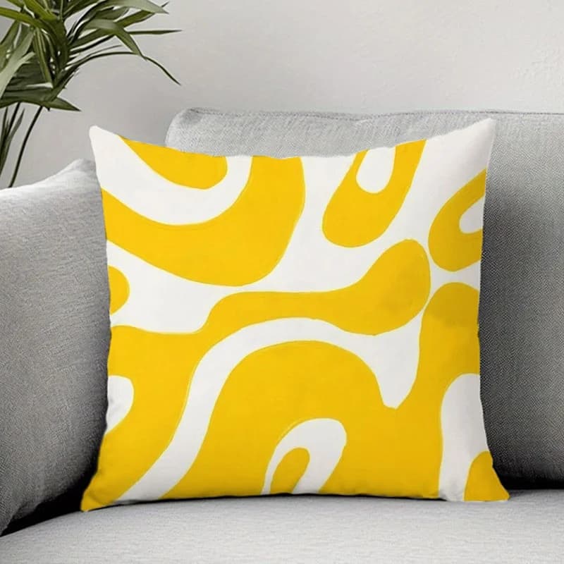 Abstract Flowing Yellow Curvilinear Throw Pillow Cover, 17.72X17.72inch Single-Sided Printed Plush Fabric, Hypoallergenic Machine Washable Pillowcase Without Pillow Insert, Home Decor for Bed Sofa Couch Chair And Travel