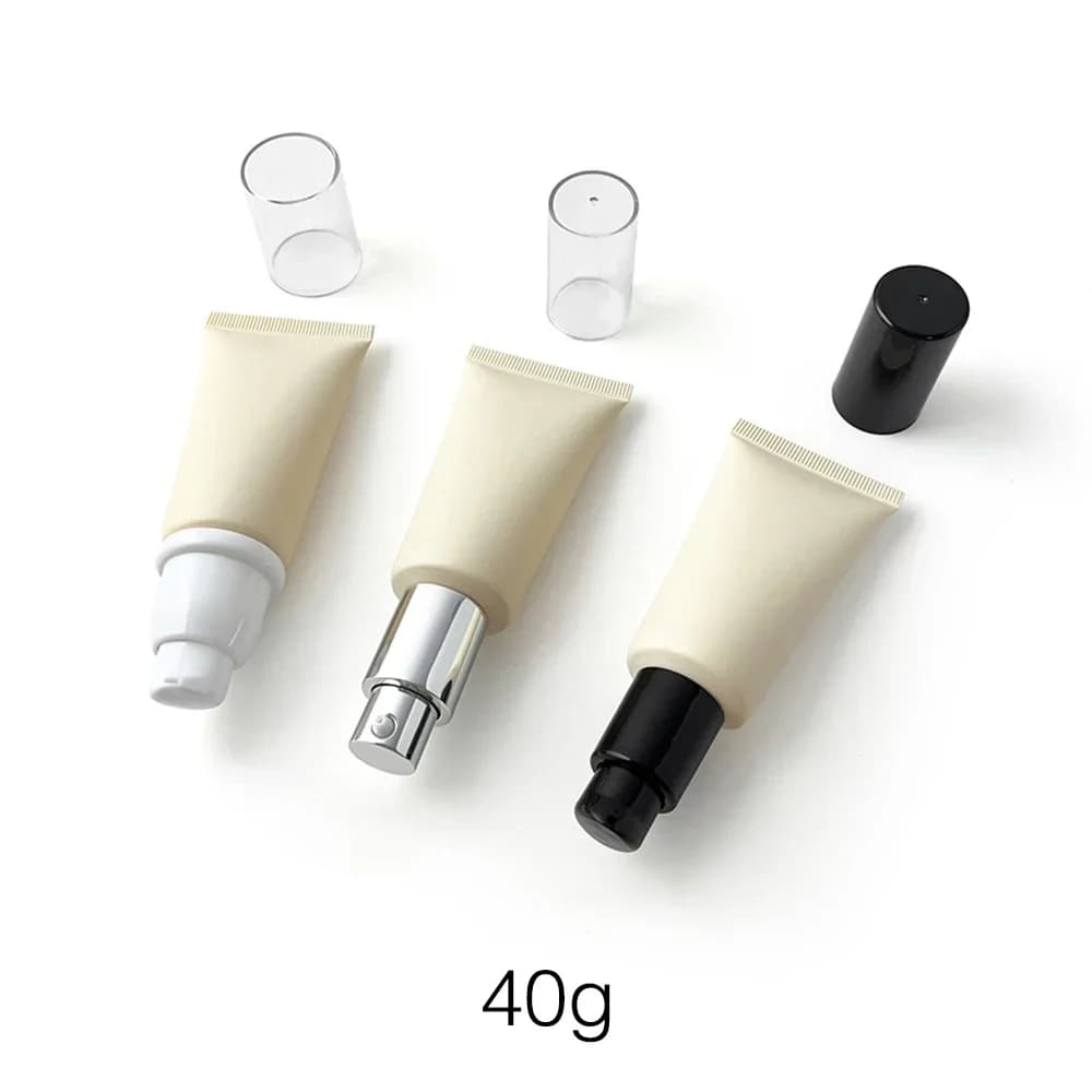 Bottiglia da spremere con pompa airless da 40 g, tubo morbido in plastica beige opaca da 40 ml, fondotinta cosmetico, crema, lozione, contenitore riutilizzabile