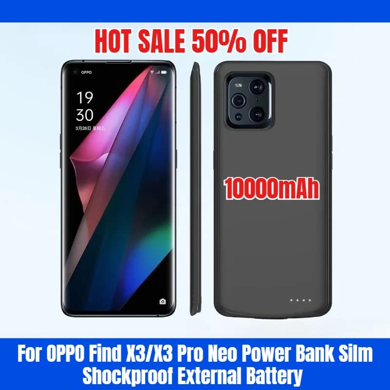 Custodia per caricabatteria portatile da 10000 mAh per OPPO Find X3/X3 Pro Neo Power Bank Batteria esterna antiurto Silm