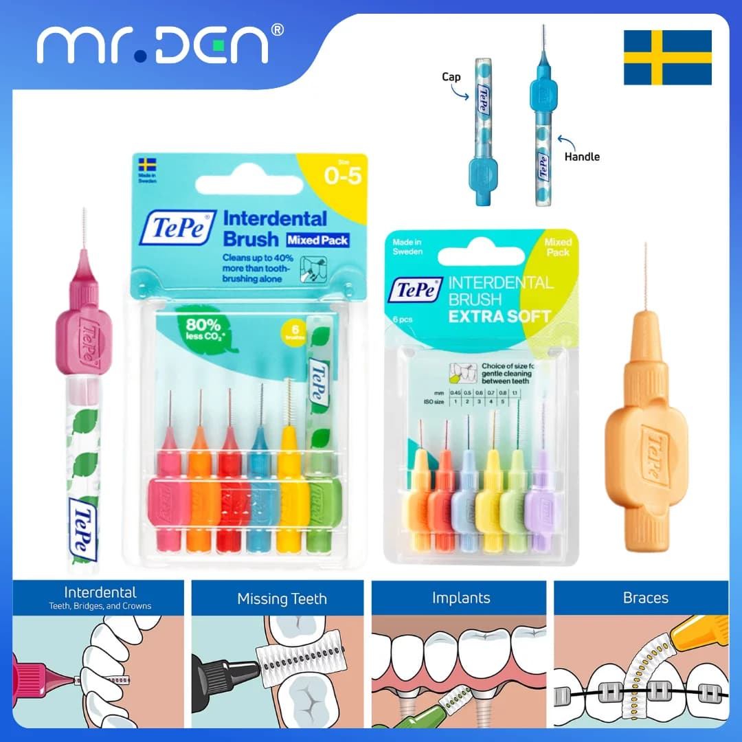 Spazzolino Interdentale TePe Extra Morbido Originale 0 1 2 3 4 5 6 7 8 mm per Denti Mancanti, Impianti, Corone, Apparecchi Ortodontici, Pulizia Profonda e Cura Orale
