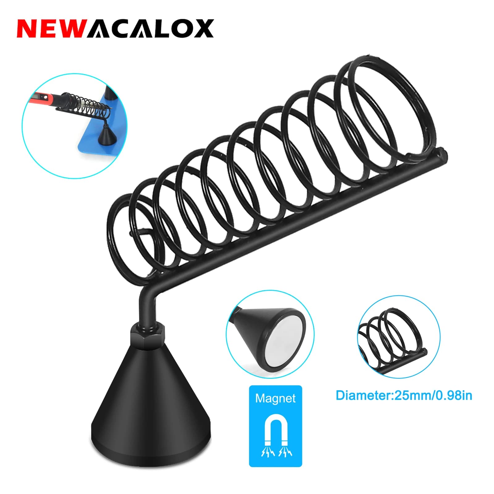 NEWACALOX Base magnetica Supporto per saldatore Stazione di supporto Base in lamiera di acciaio metallica con strumento di riparazione spugna per pulizia