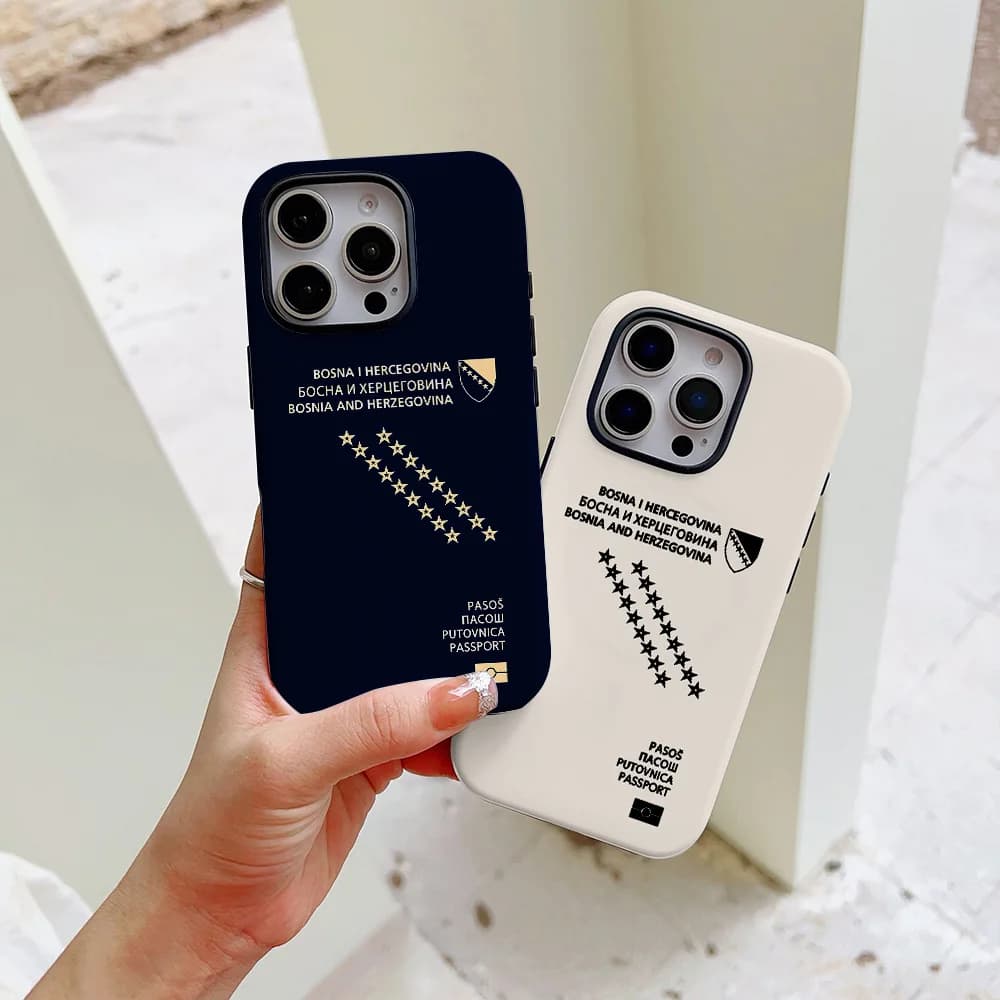 Custodia per passaporto Bosnia ed Erzegovina per iPhone 17 16 15 14 13 12 11 X XS XR XSMAX 7 8 Air Pro Max Plus Cover a doppio strato