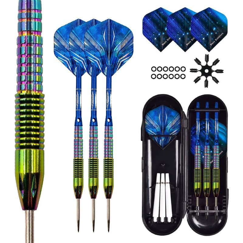 Brass Colorful Steel Tip Darts 22g Hard Metal Darts Set Needle‑Point Darts With Storage Box