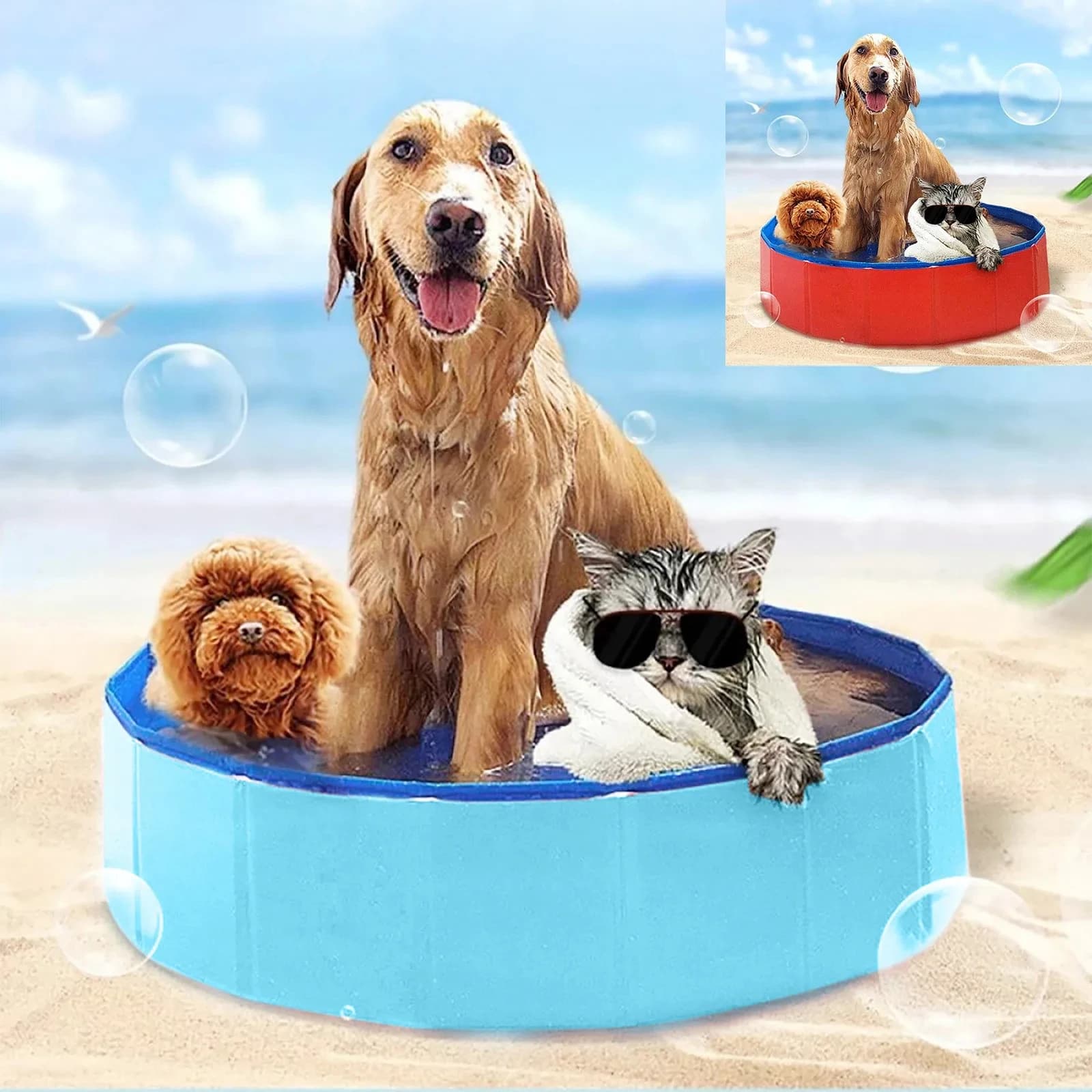 Piscina estiva pieghevole per animali domestici Vasca da bagno per cani Tappetino freddo 49x10 cm Lavabo per acqua per pulizia Forniture per animali domestici