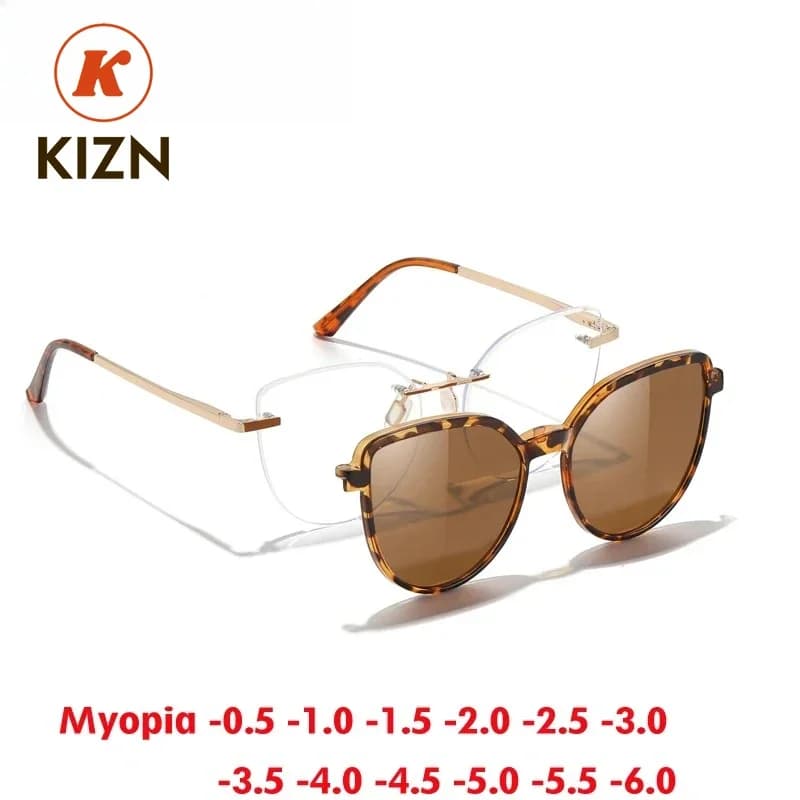 KIZN Occhiali da Sole Sportivi Senza Montatura a Occhi di Gatto 2in1 per Donne con Clip Magnetica Polarizzata e Lenti Personalizzate su Prescrizione -0.50
