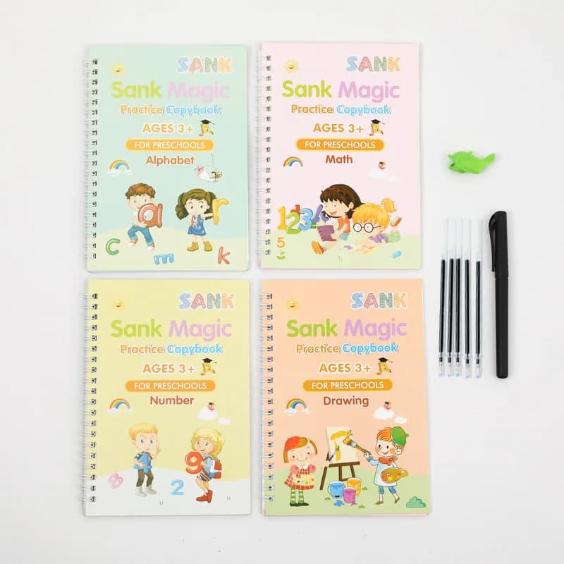 1 Set Reusable Learning Math English 3D Calligraphy Book Drawing Copybook Numbers Education for Kids Letter Practice Gifts