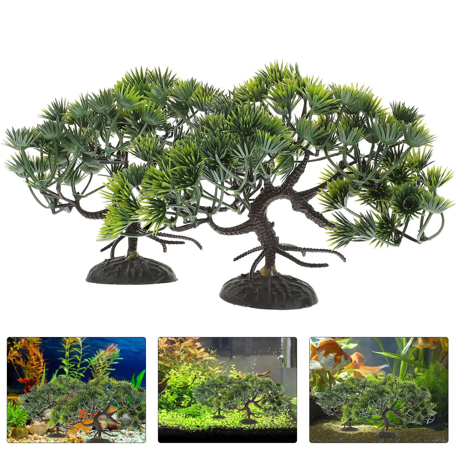 2 Pezzi Albero di Pino Artificiale per Acquario, Bonsai Decorativo in Plastica, Ornamento Realistico per Acquario