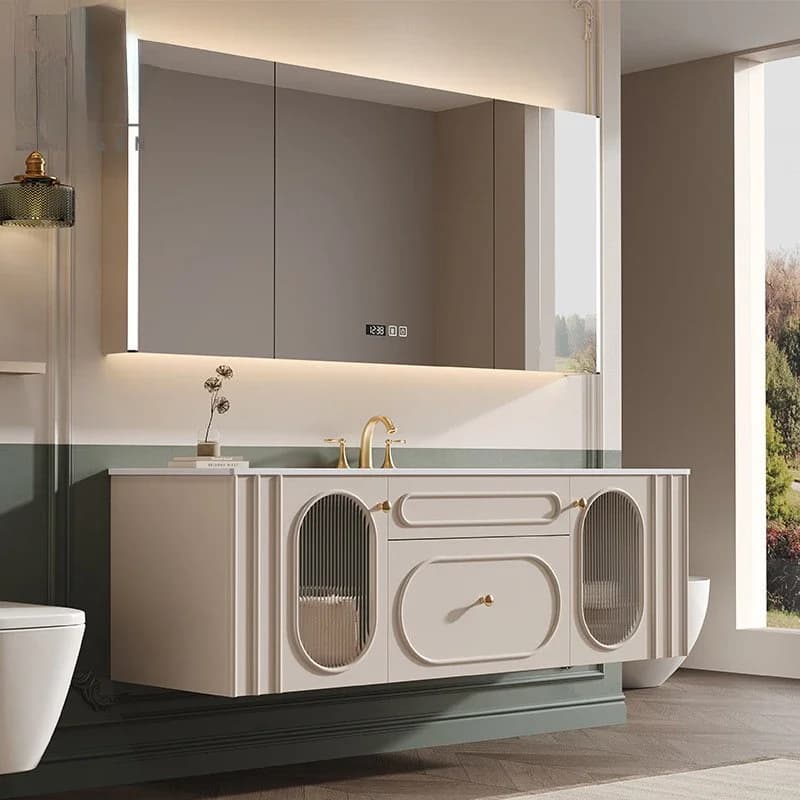 French Bathroom Vanity Cabinets With Smart Mirror Cabinet Rock Board Integrated Washbasin Toilet Sink Cabinet Bathroom Furniture