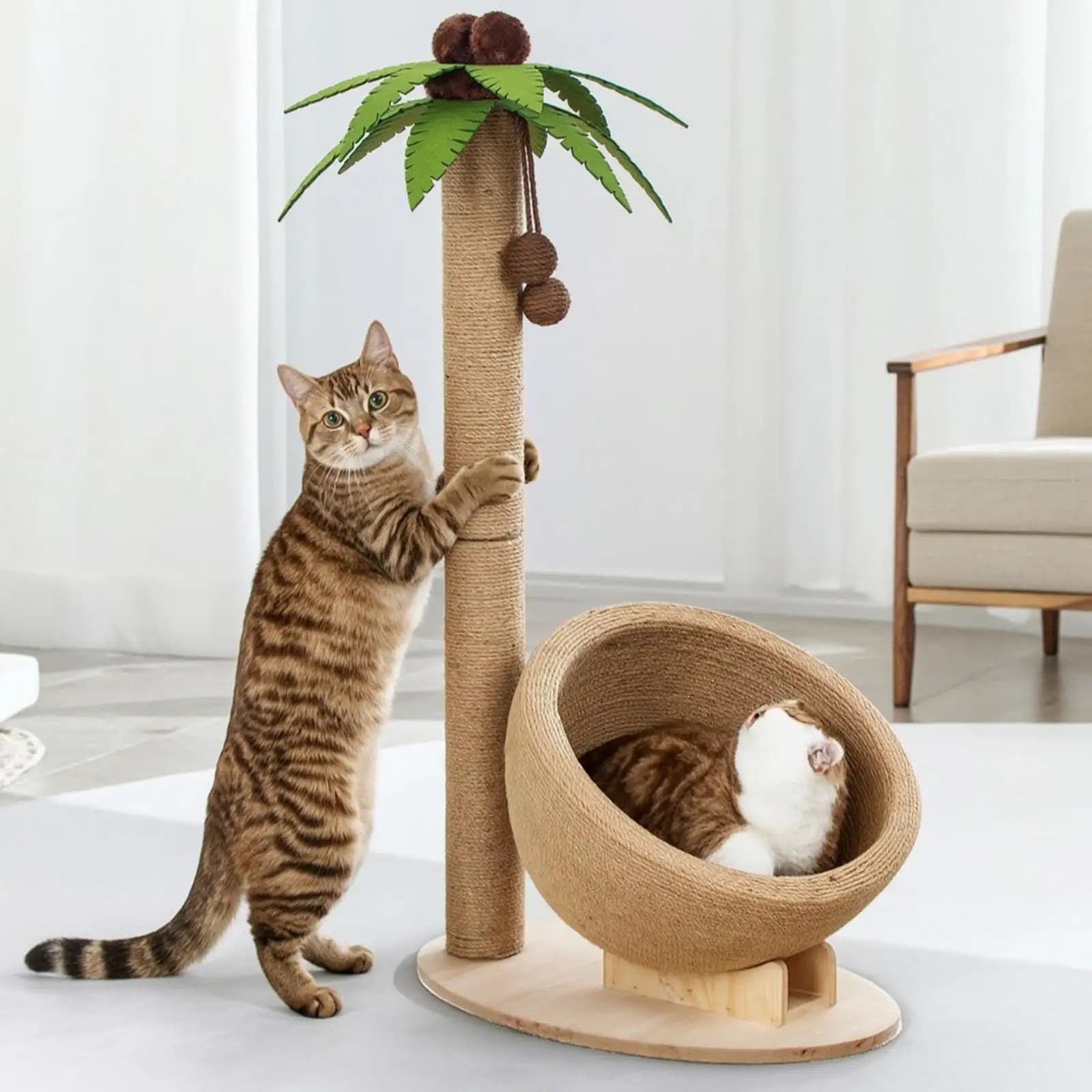 Cat Tree Tower Palm Style Cat Furniture Stable Base Big Cat Scratching Post Indoor Cat Tree with Nest