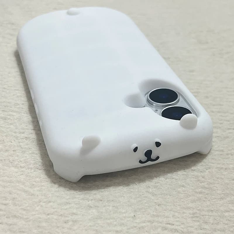 Cute 3D Bear White Soft Silicone Phone Case For iPhone 11 12 13 14 15 16 17 Pro Max Kawaii Cartoon Back Cover