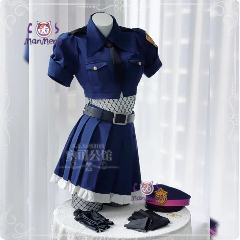 Panty·Anarchy Stocking·Anarchy Costume Cosplay Panty & Stocking Uniforme della polizia femminile top gonna cintura cappello calzini Set di Halloween
