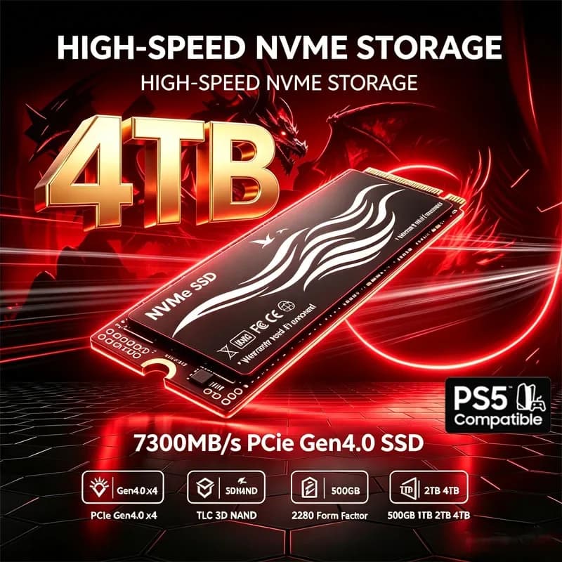 New 500GB 1TB 2TB 4TB Storage Upgrade M.2 NVMe SSD PCIe Gen4 High Performance Internal Drive For PS5 Desktop Laptop