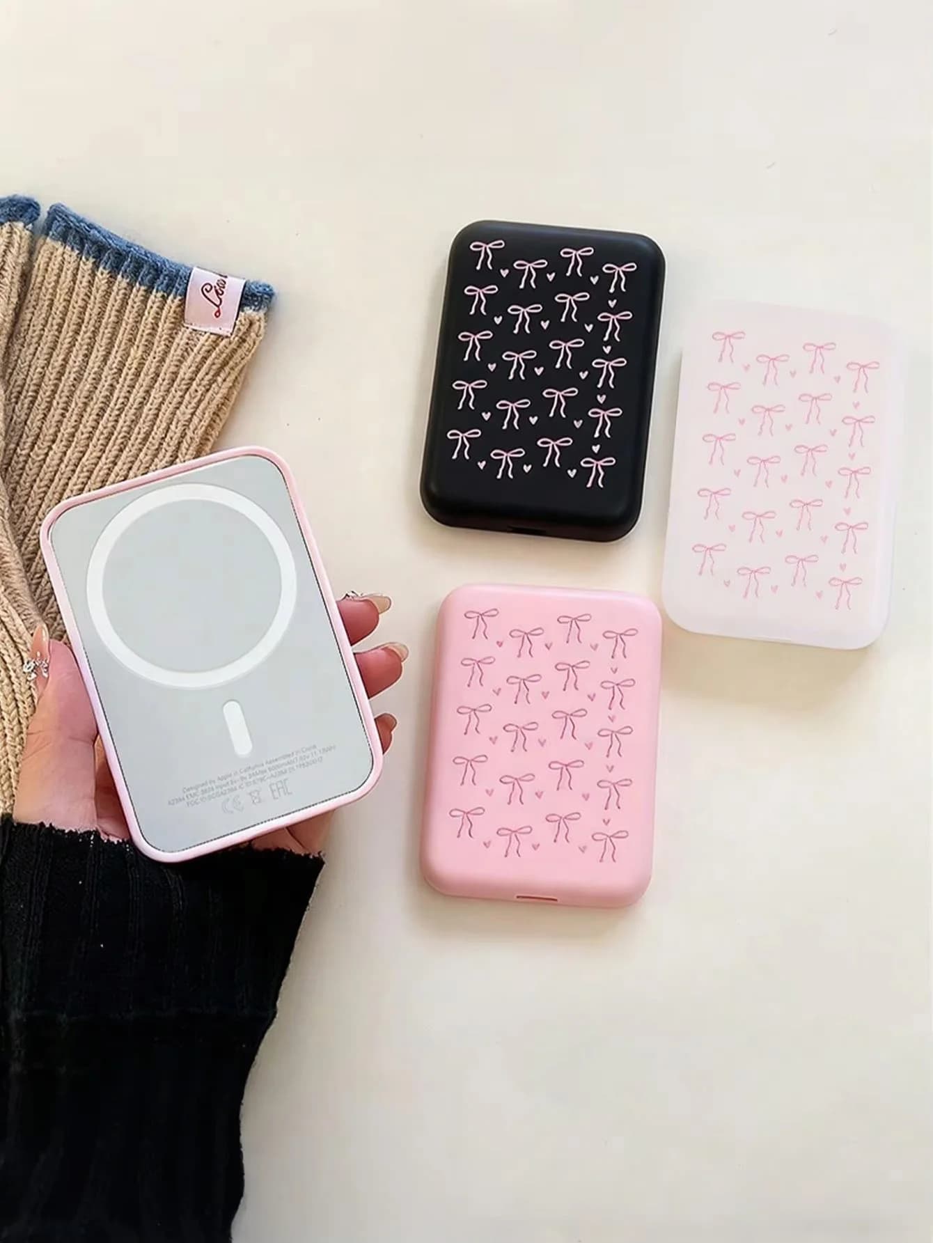 1 Black/Pink Bow TPU Charging Protective Case, Compatible with Apple's Original MagSafe Wireless Power Bank
