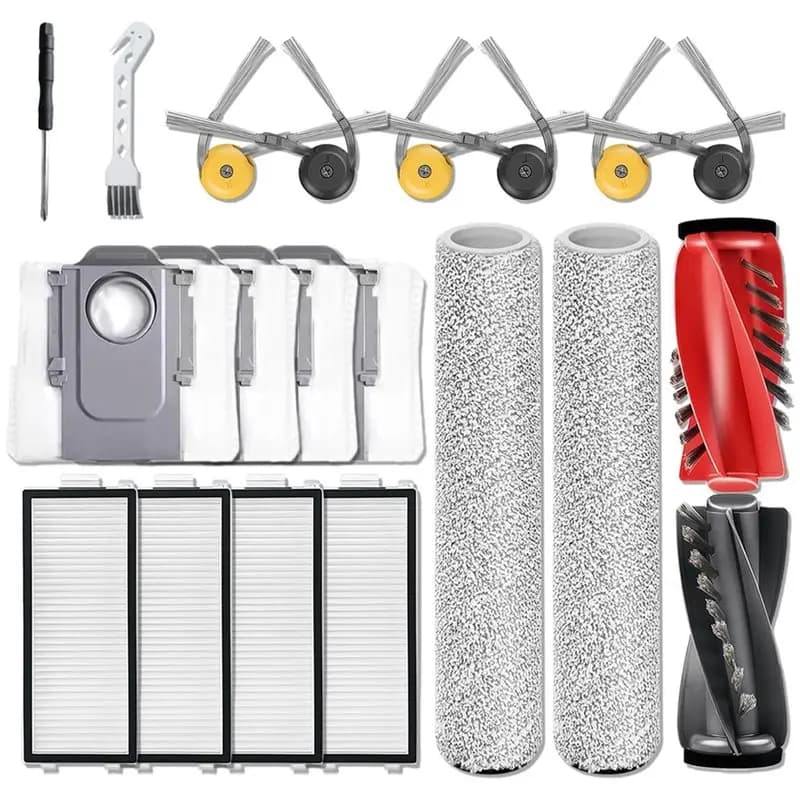 Rullo Principale M04K, Spazzola Laterale, Sacchetto Raccoglipolvere, Filtro HEPA, Panno per la Pulizia per Robot Aspirapolvere Roborock Qrevo Curv 2 Flow - Accessori