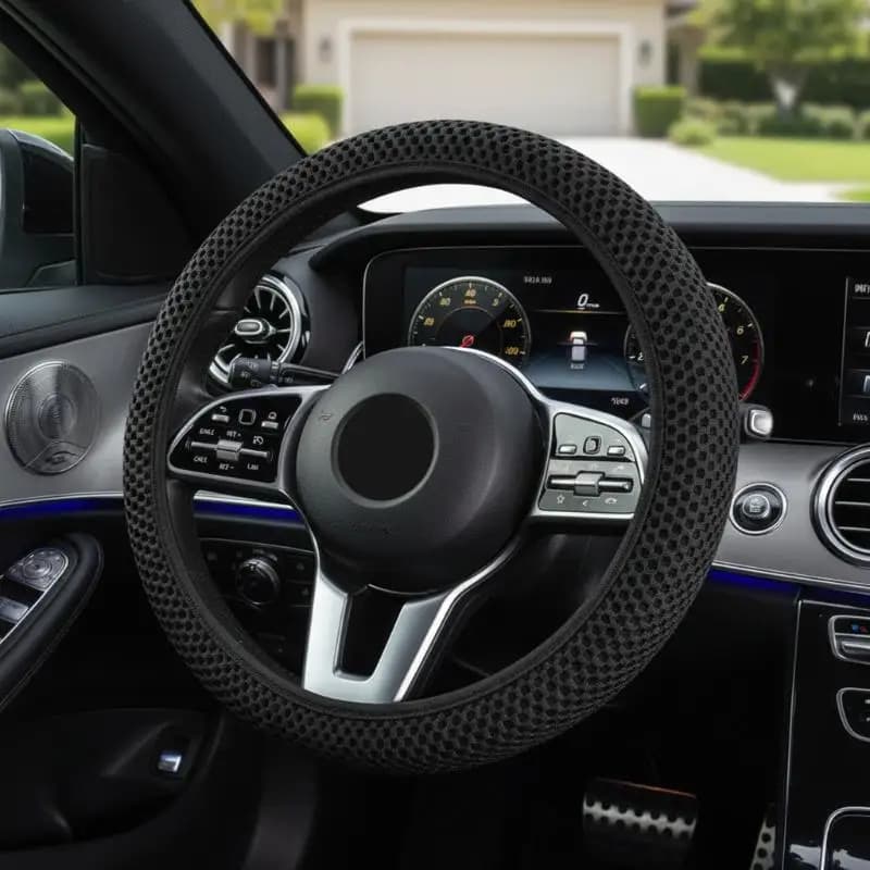 Coprivolante Universale 37-38cm con Fascia Elastica, Rete Traspirante Antiscivolo, Accessorio Auto per il Comfort di Guida Estivo