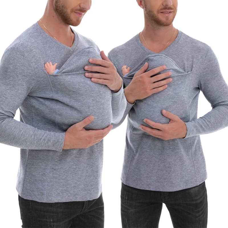Camicia invernale con tasca a marsupio di sicurezza a maniche lunghe, marsupio, vestiti per la gravidanza, madre, padre, top per l'alimentazione della camicia per papà grande