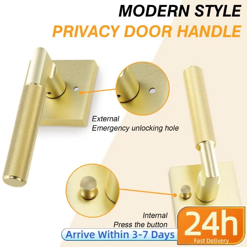 Maniglie per porte in oro con serratura, leva per porte con pomelli per lato sinistro e destro, per ingresso principale e passaggi di camere da letto
