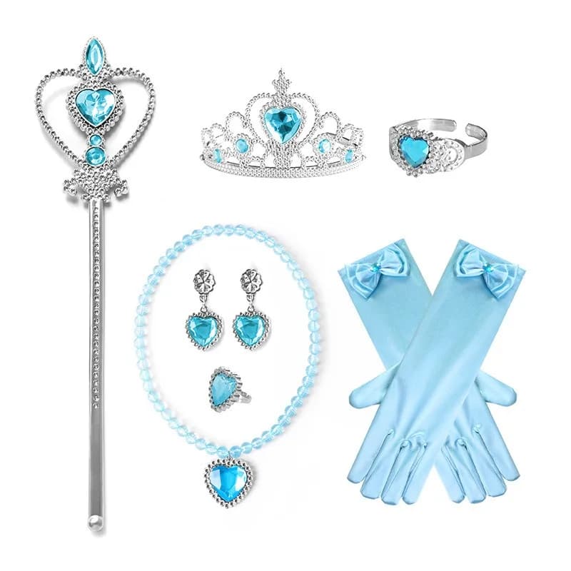Accessori per travestimenti da principessa Disney Frozen Elsa per ragazze, tiara, bacchetta, collana, orecchini, anello, guanti per feste di compleanno K1618