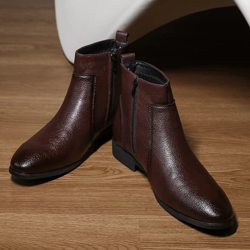 Business Casual Men's Soft Leather Ankle Boots Side Zip Slim Fit Short Boots Office Dress Boots Big Size European Style