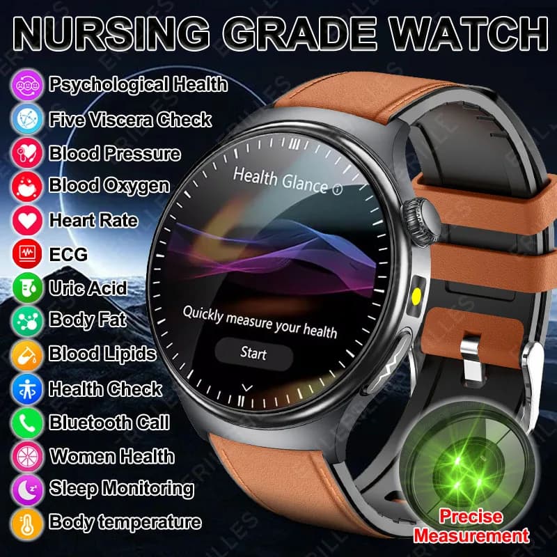2026 New Upgraded Health Monitoring Uric Acid Blood Pressure Blood Oxygen Heart Health Check Smart Watch ECG Smart Watches Man