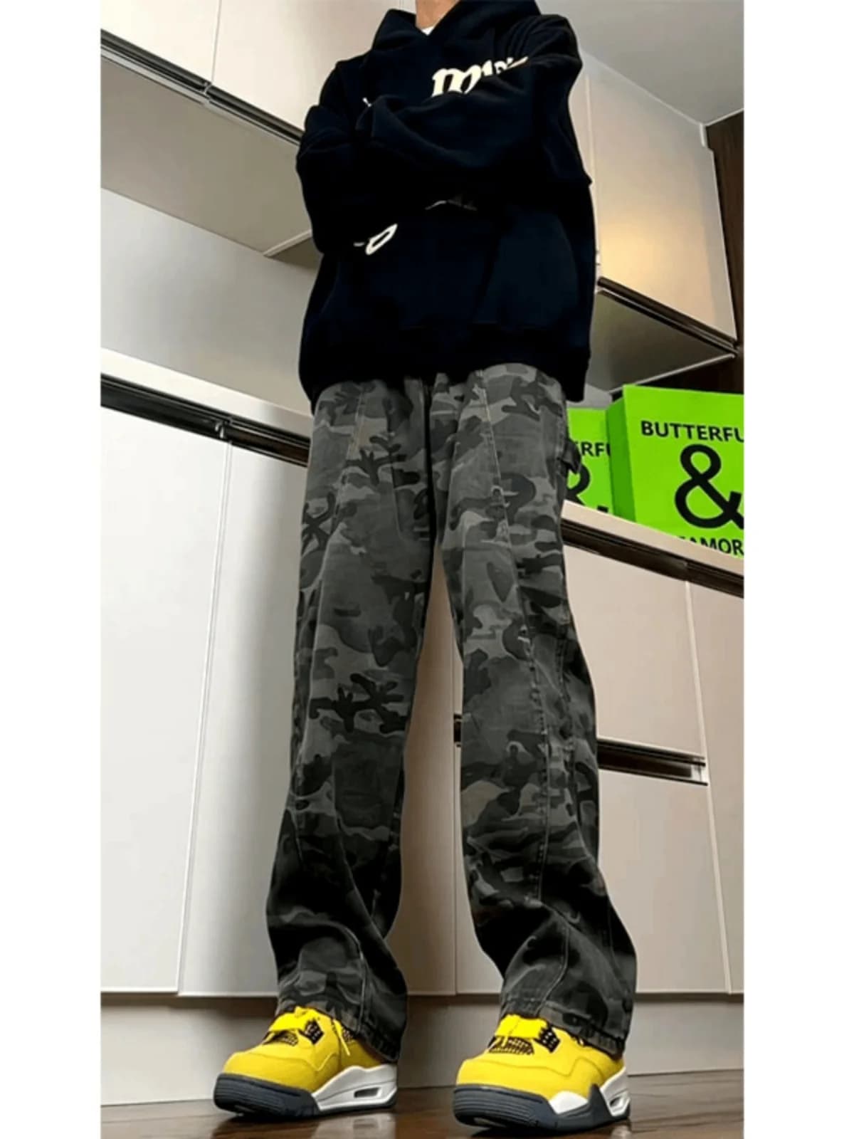 American Retro Camouflage Logging Pants Men's Trendy High Street Straight Leg Workwear Long Trousers Youth Summer Jeans