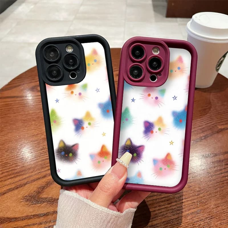Fashion Graffiti Colorful Cat Dog Printed Phone Case for iPhone 17 PRO MAX 16e 15 16 14Plus 13 12 11 Pro Max X XS XR Soft Cover