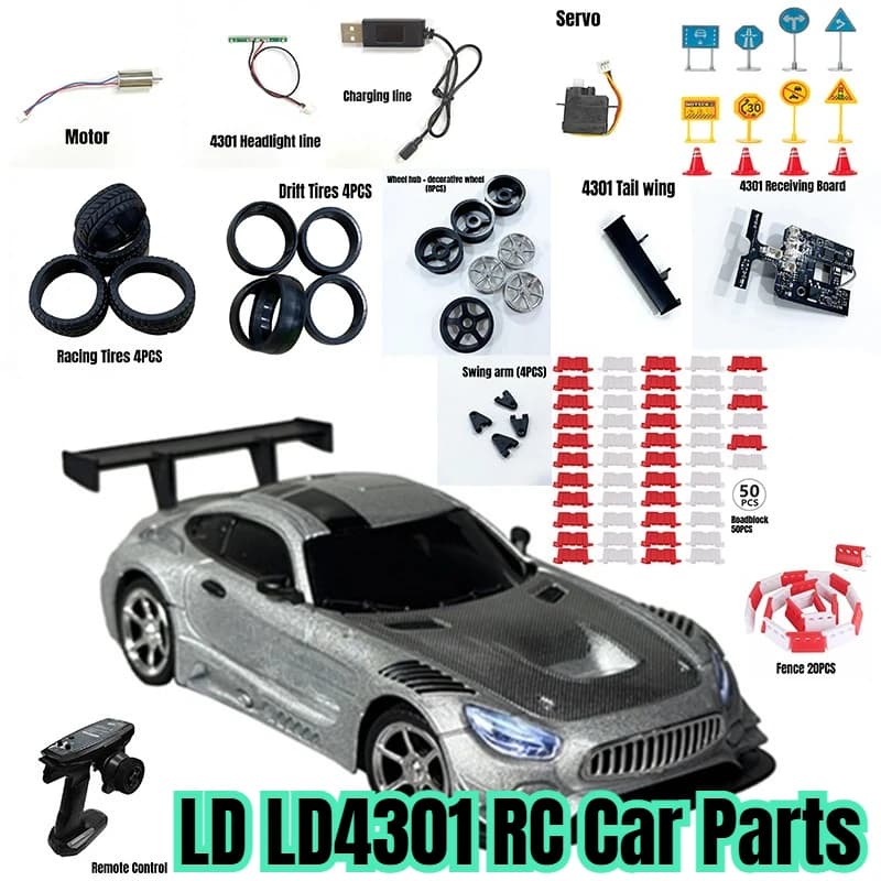 LD LD4301 RC Car Parts Tire Swing Arm Servo Motor Receiver Board Remote Control Tail Wing USB Sign Roadblock Fence Accessories
