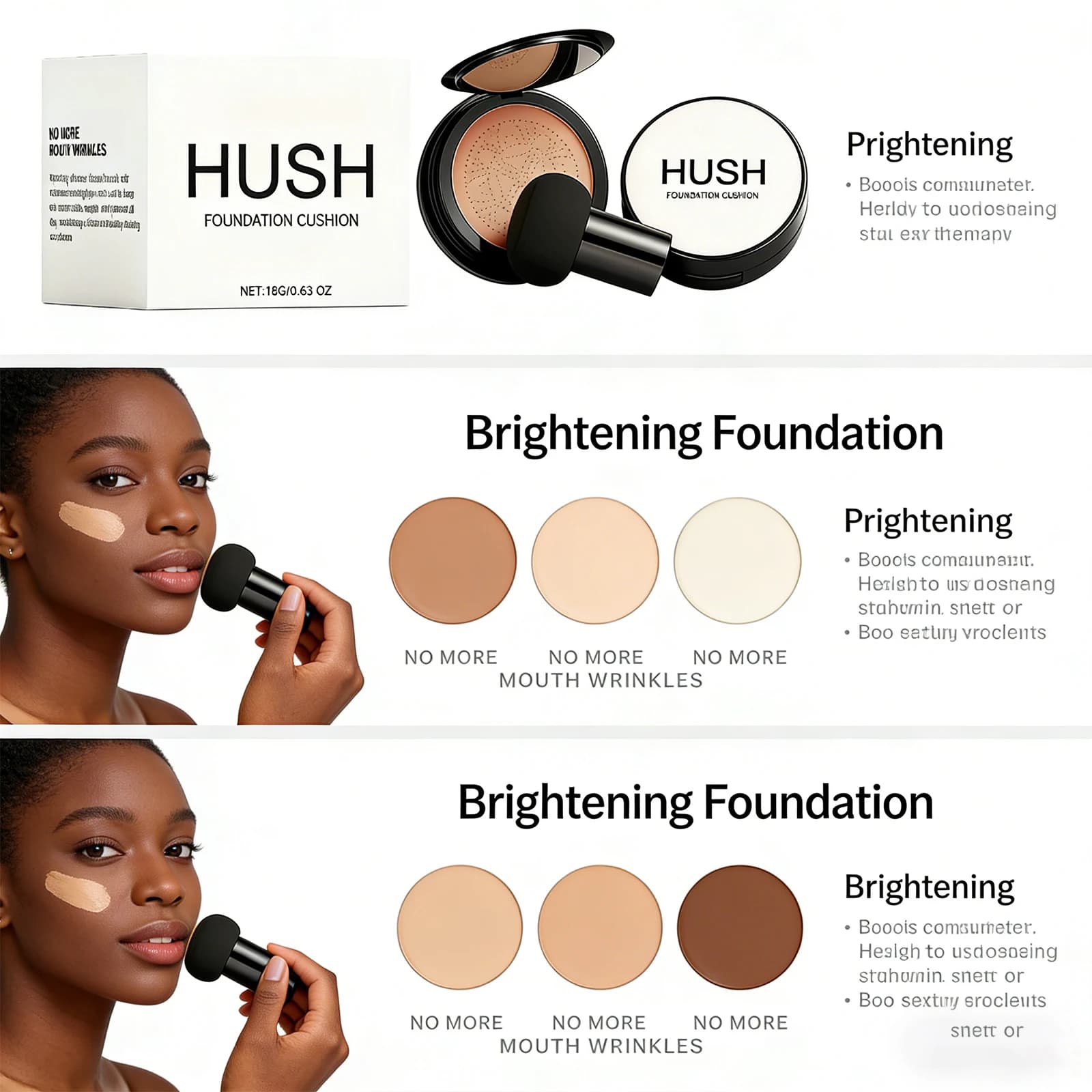 Fondotinta Illuminante Traspirante con Effetto Cushion, Correttore Naturale Idratante a Lunga Durata, Impermeabile, per un Trucco Nude Impeccabile e Cura della Pelle