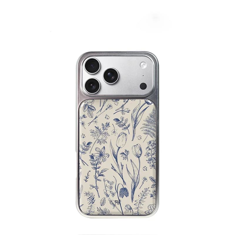 Phone Case Advanced French Indigo Bouquet for iPhone 17 Air 16 15 14 13 12 11 Pro Max Plus, with plating and drop glue, shockproof, hard shell