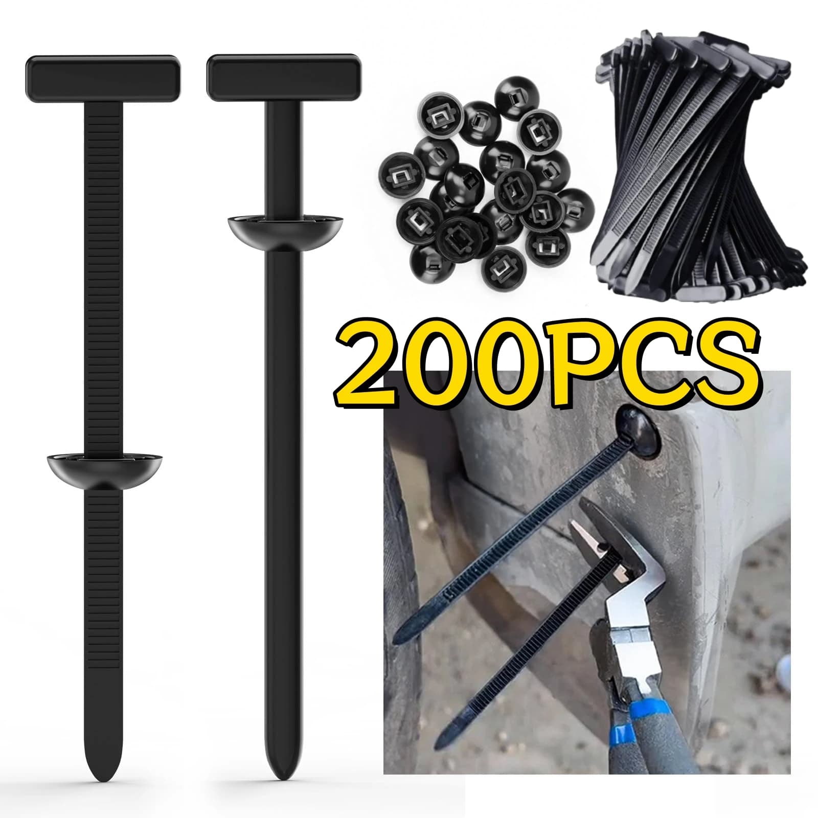200/20PCS Nylon Cable Tie Buckle for Car Automotive Daily Repair Heavy Duty Self-Locking Universal Nylon Zip Ties Holder Tools