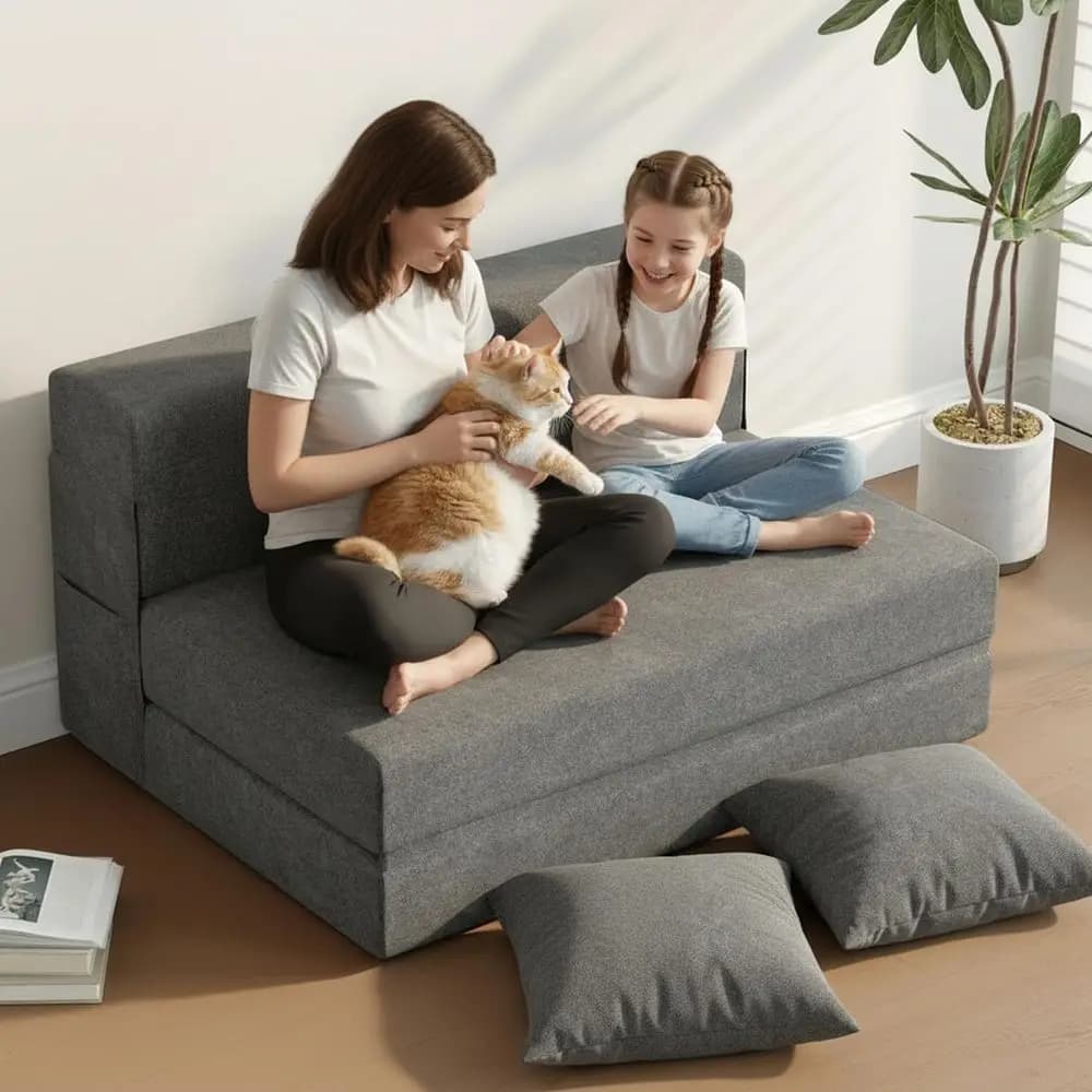 Sofa Bed Convertible with cushions - Bed armchair, Sofa bed, Ground mattress for living room, Dormitory, Office, Guest use, Single size