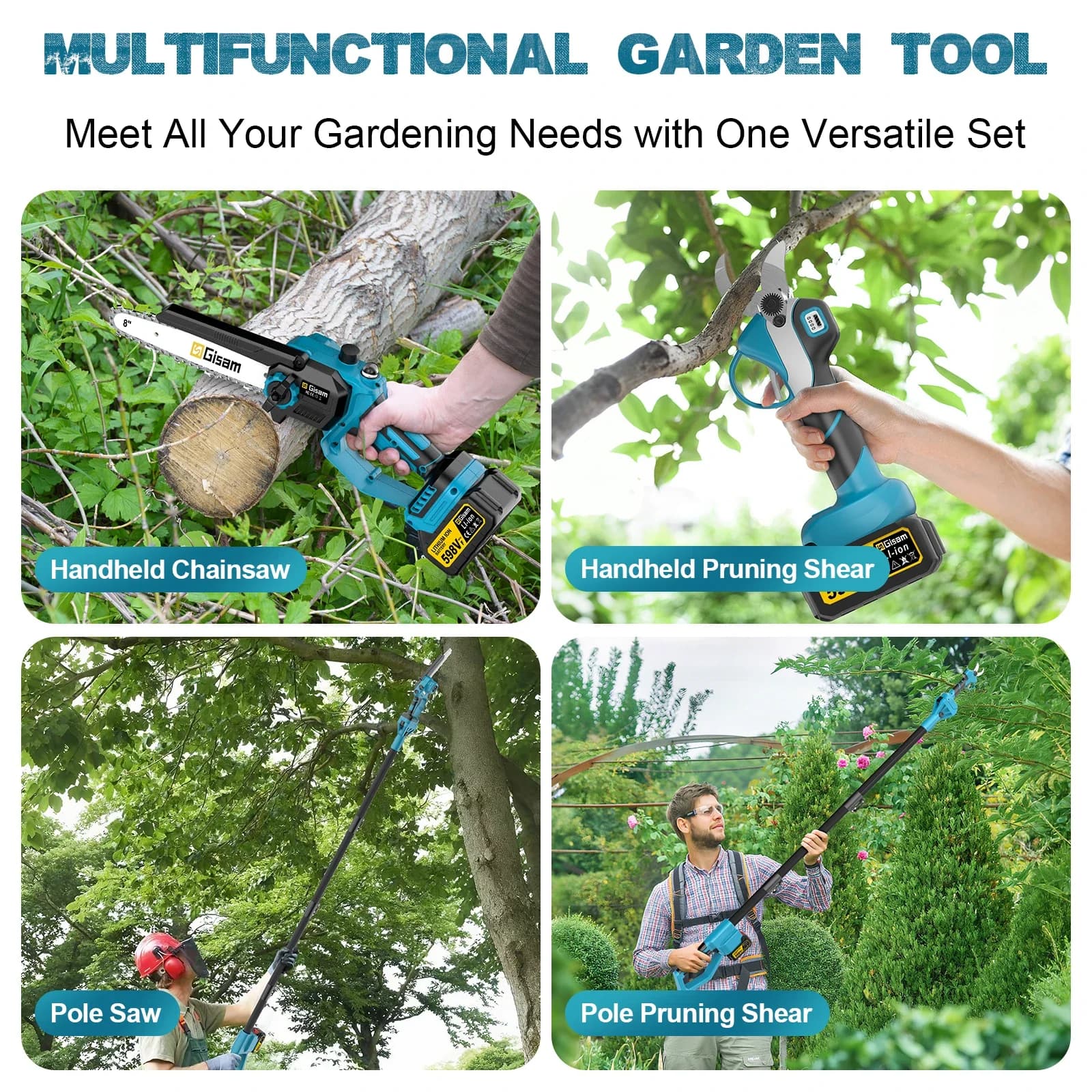 Gisha 4 in 1 High branch saw without brushes Motosega and pruning shears Garden tool with telescopic pole for battery pin Ma 18v
