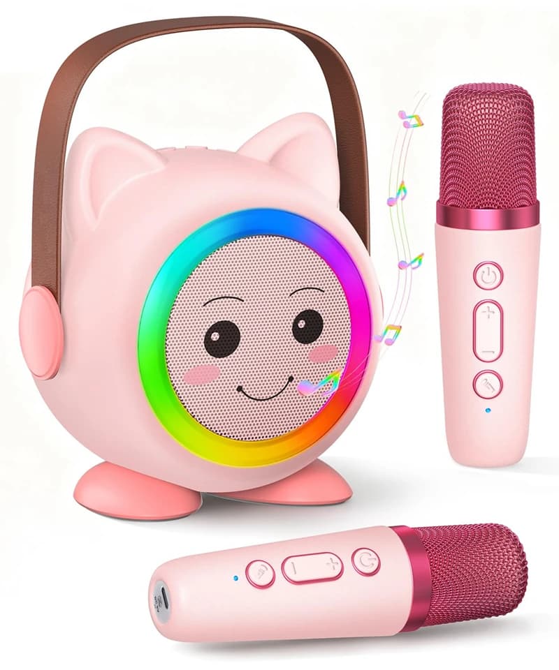 Mini macchina per karaoke giocattolo per bambini portatile con 2 microfoni wireless per 4+ anni Regali di compleanno di Natale Ragazze Ragazzi