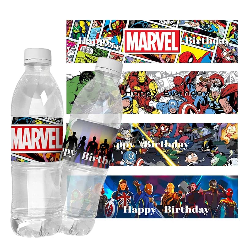 6 pezzi di etichette adesive per bottiglie d'acqua a tema supereroi, decorazioni per feste di compleanno, baby shower, per bambini