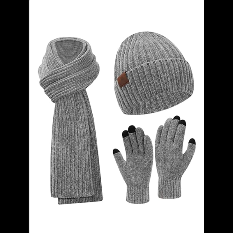 LLCS-Set of 3 pieces of hat, scarf and universal knitted gloves for women and men winter for adults
