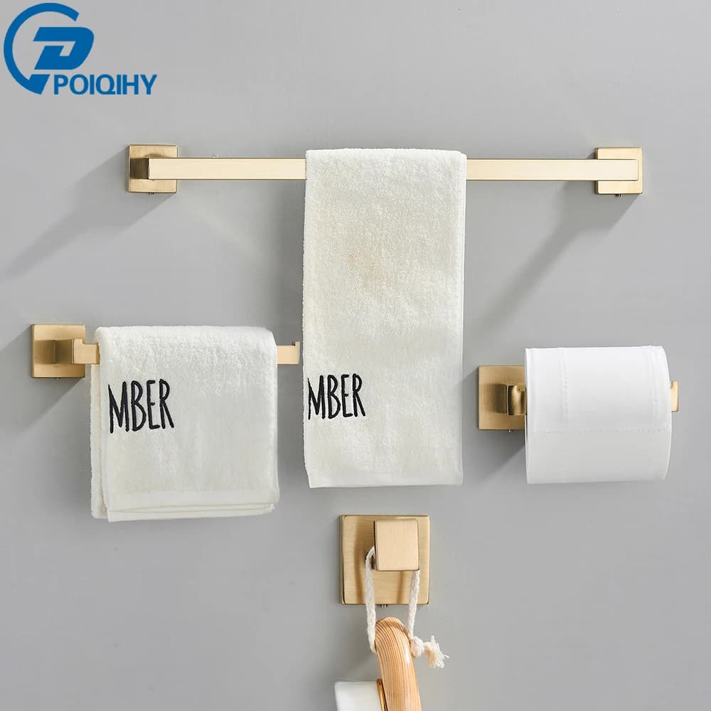 POIQIHY Set di Hardware per il bagno gancio per accappatoio in oro spazzolato mensola per portasciugamani supporto per carta velina accessori per il bagno a parete