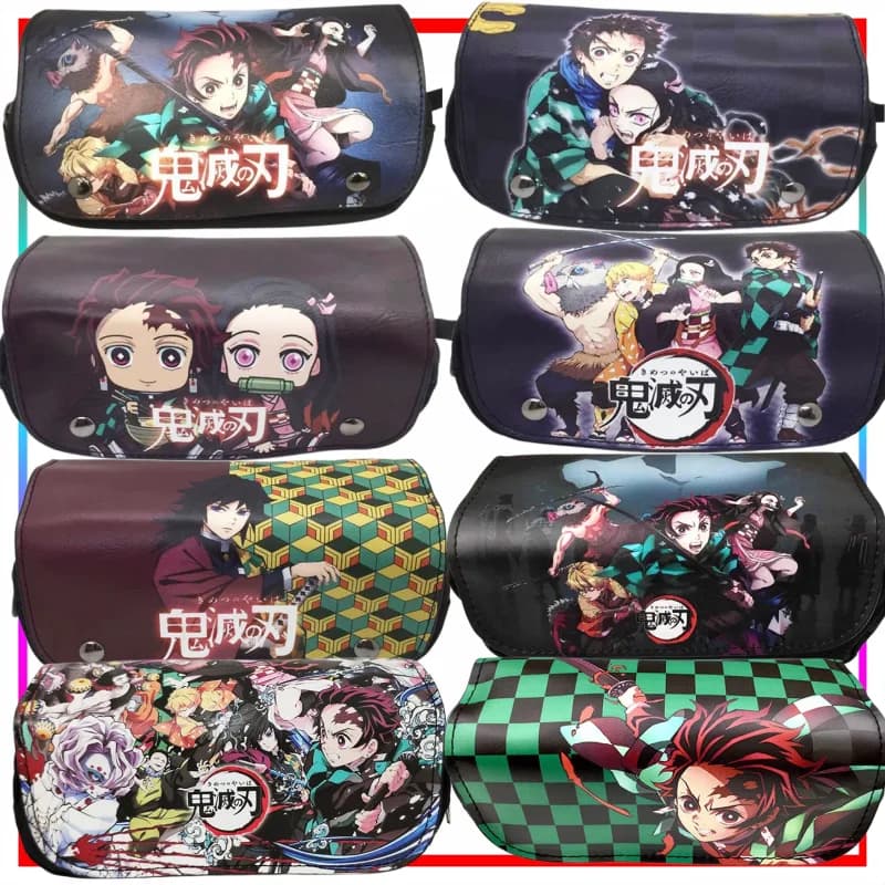 Demon Slayer Double Zipper Pencil Case Cartoon Tanjiro Kamado Pen Bag Large Capacity Storage Anime Merchandise Holiday Gift