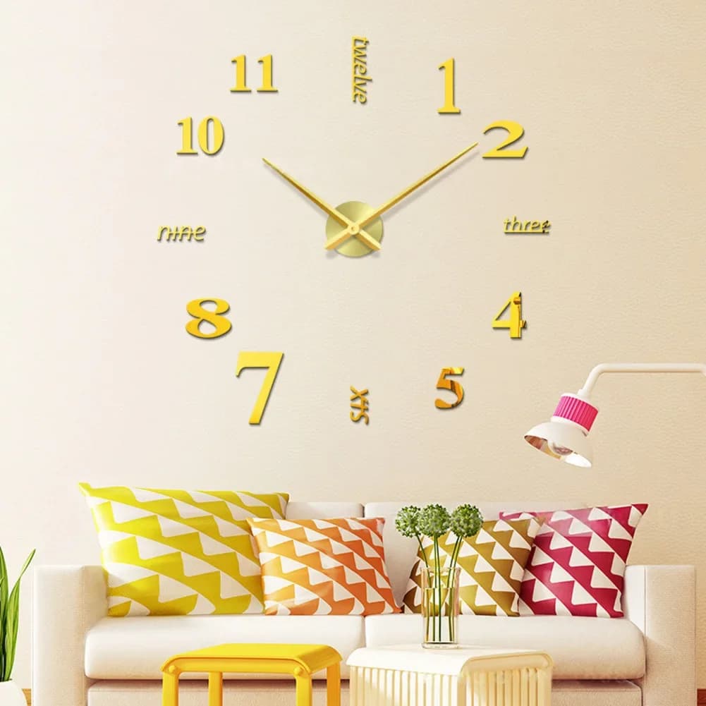 3D Wall Clock in Acrylic, Silent Movement, Frameless Design, Fai-da-Te Decoration for Living Room and Bedroom, Diameter 50-70 cm