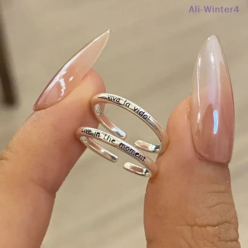 【Winter4】1/2 Pezzi Anello Geometrico con Frasi Positive, Anello Regolabile di Lusso Leggero per Donna, Gioiello alla Moda, Regalo