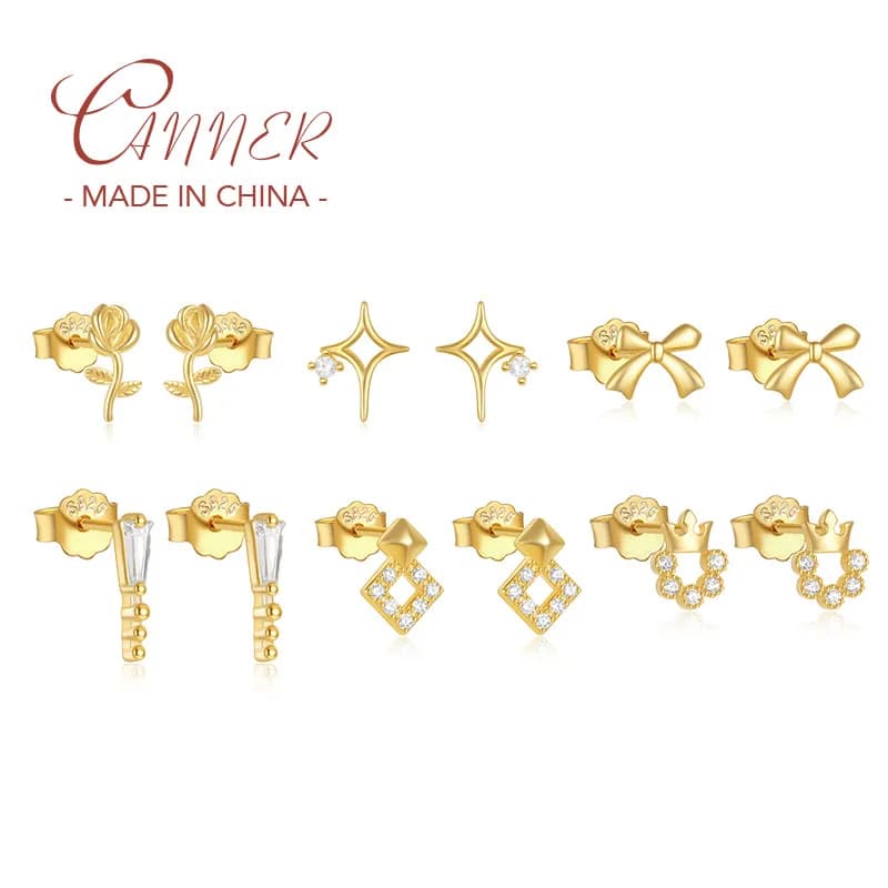 CANNER Trend S925 Sterling Silver Fiori squisiti Archi Orecchini penetranti per le donne Regali di gioielleria raffinata Pendientes Plata CZ