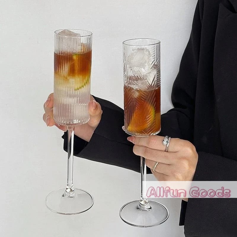[TG835]Transparent Striped Plastic Goblet Unbreakable Wine Glass Luxury Cocktail Champagne Cup For Party Drinkware
