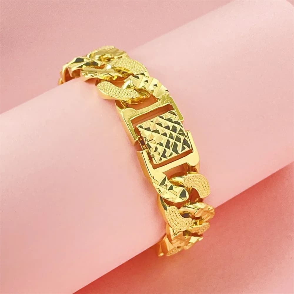 Bracciale Boss di lusso in oro puro 24K 9999 in vero oro da uomo e da donna Bracciale in oro 24 carati largo 13 mm