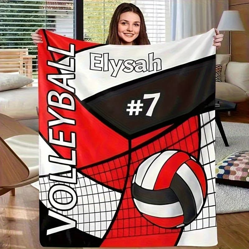 Coperta in flanella da pallavolo - Texto personalizzato morbido lavabile in lavatrice | Lancio per tutte le stagioni per ragazzi, ragazze, adulti, viaggi a casa