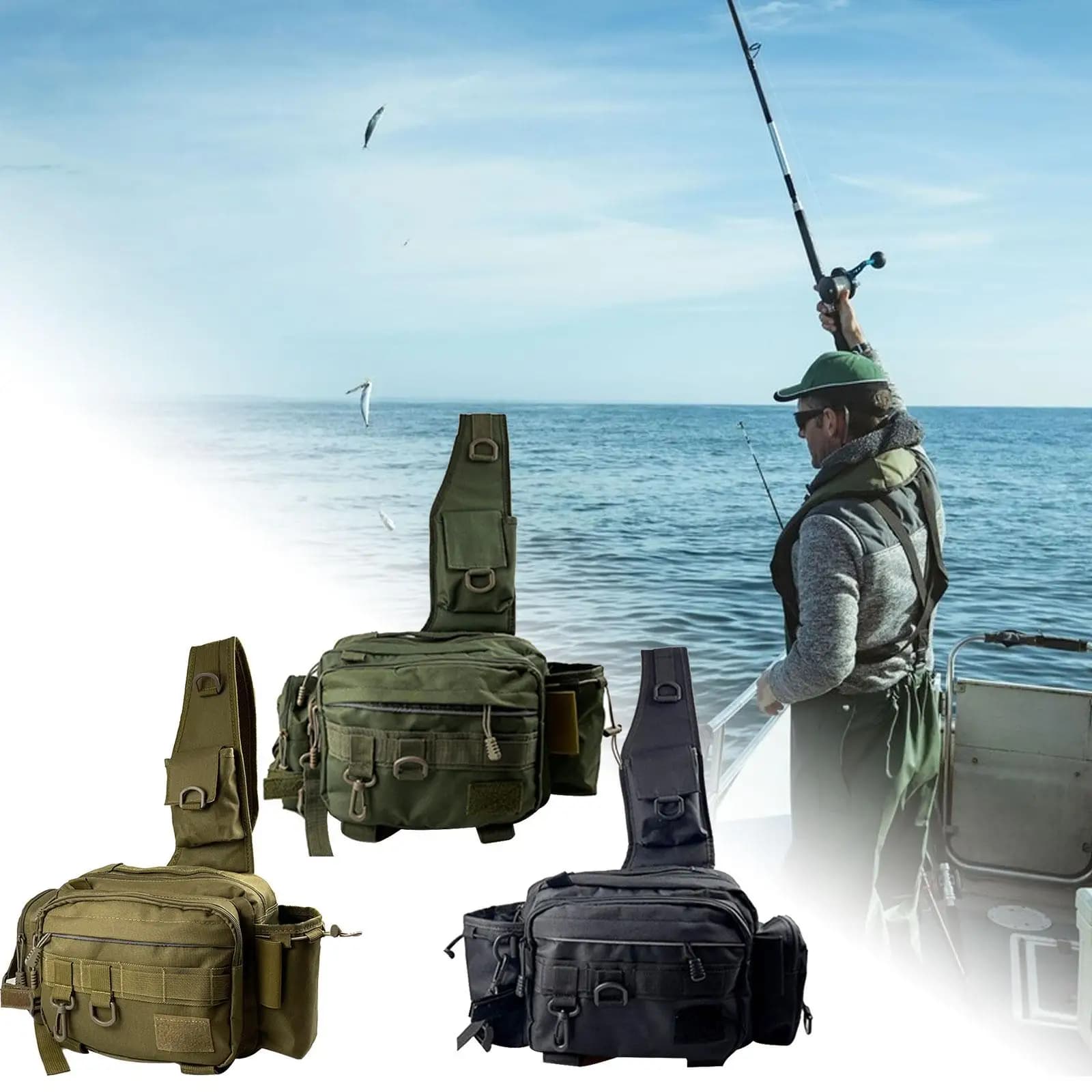 Borsa portaoggetti per attrezzatura da pesca, borsa da pesca multifunzionale, confezione portacanna
