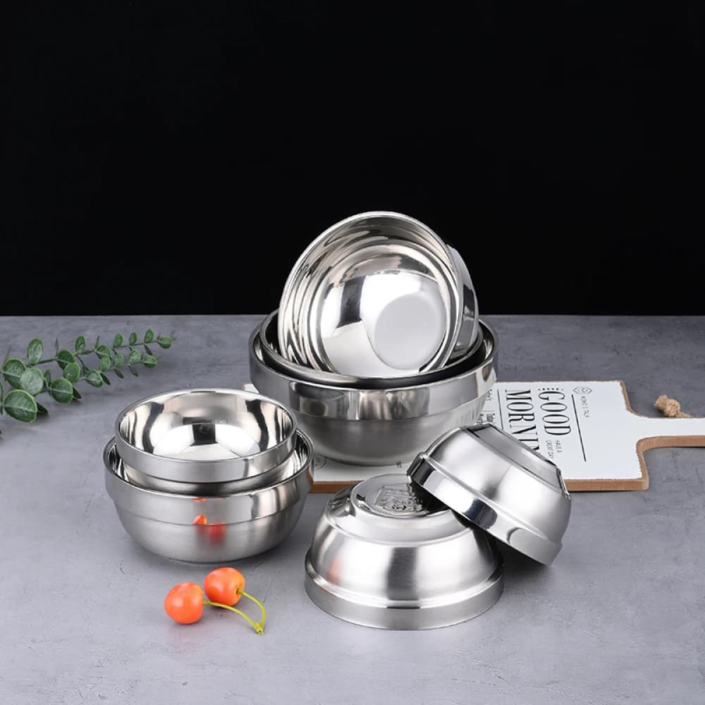 Double Wall Thermal 304 Stainless Steel Bowl Modern Kitchen Tableware Anti Scald Durable Rice Soup Container For Dining