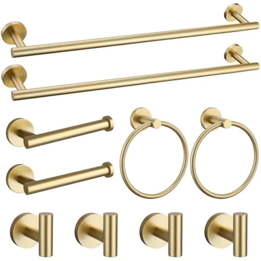 Brushed Gold Towel Bar Set 10 Pieces Bathroom Hardware Accessories Set Towel Rack Set for Bathroom SUS304 Stainless Steel Toilet