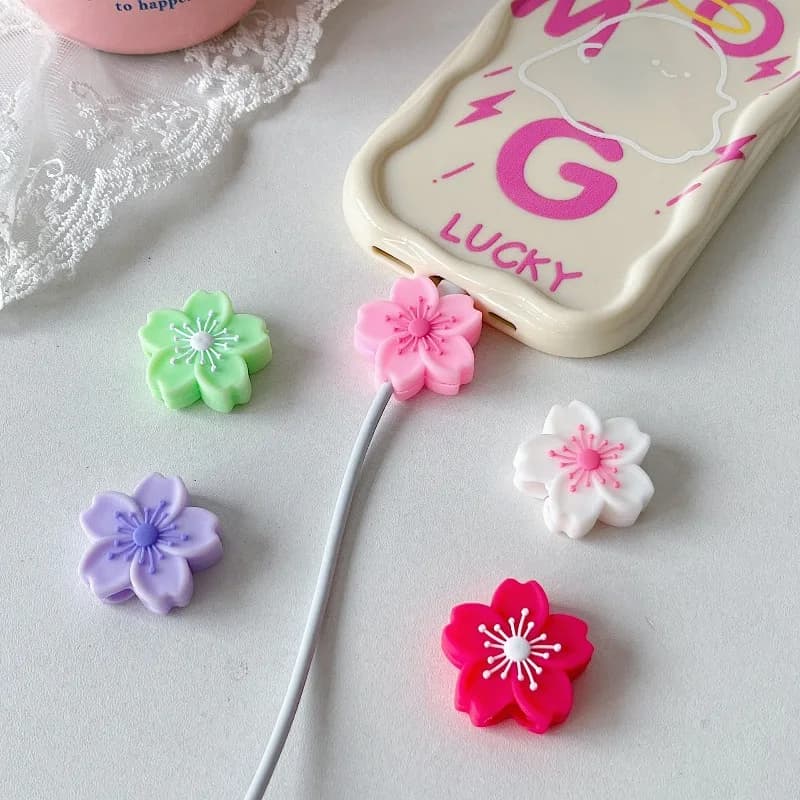 Cute Cartoon Flower Clouds Cable Protector Wire Organizer Winder Saver For USB Charging Cable Data Line Protector Cover