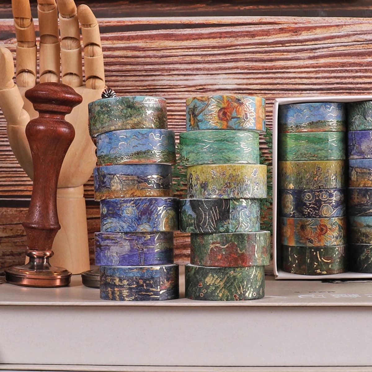 12 Rolls Premium Gilded Van Gogh Oil Painting Washi Tape Set, Decorative for Scrapbook Journaling Planner DIY Craft Supplies