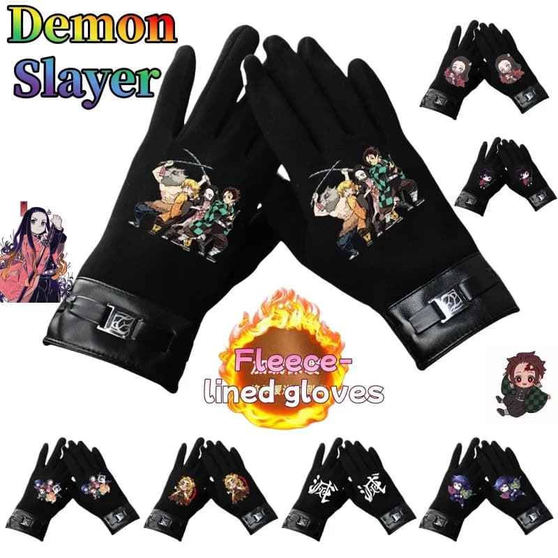Guanti touchscreen Demon Slayer Simpatico cartone animato alla moda Foderato in pile antivento Ciclismo Sport Touchscreen Guanti caldi a dita intere